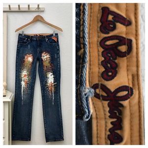Le Paco Jeans Straight Leg Graffiti Paint Graphic